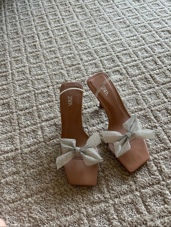 Zara Shoes - Zara Silver Jewel Bow Slingback Heeled Sandals. Worn once. Like new condition.